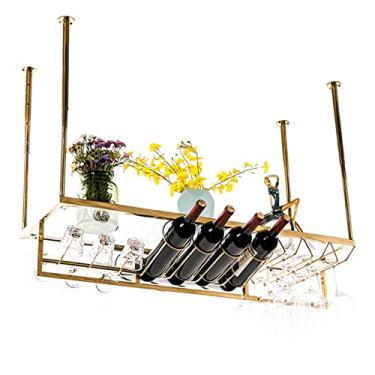Imagem de (pt: 78.7 cm 149.9 cm rack de vinho montado no teto e suporte de vidro, rack de cálice suspenso, prateleiras flutuantes organizador de garrafas e armazenamento de taças, para casa, rack de
