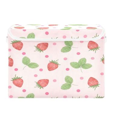 Imagem de Burbuja Caixa de armazenamento de morango com tampa e alças, caixa de armazenamento grande dobrável para prateleiras armário quarto escritório organizador