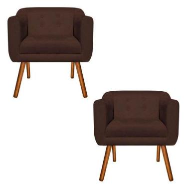 Imagem de Kit 02 Poltronas Julia Suede Marrom Pés Palito Castanho - D'ROSSI