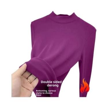 Imagem de Camiseta Térmica Feminina De Fleece Macio, Gola Alta Dupla Face Em Vel