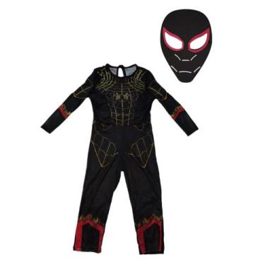 Imagem de Fantasia Roupa Infantil Homem Aranha Black Longo Com Enchimento e Másc