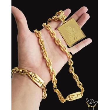 Imagem de Corrente Cadeado 12mm + Pulseira Pingente Banhados a Ouro - Tojoia18K,