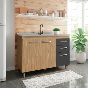 Imagem de Balcão De Cozinha 120 Cm Com 2 Portas E 3 Gavetas Sem Tampo