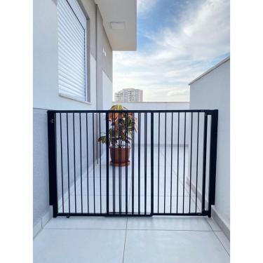 Imagem de Portão de segurança Crianças e PET Altura 85cm x Largura 85 a 150cm Alumínio Preto