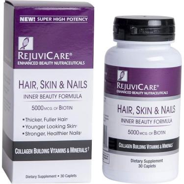 Imagem de Suplemento Rejuvicare para cabelo, pele e unhas com biotina (30 porções)-Unissex