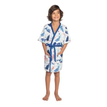 Imagem de Roupao Felpudo Infantil Quimono Estampado Feras do Mar P - Lepper