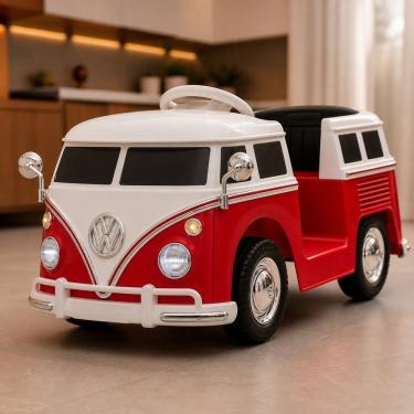 Imagem de Carrinho Elétrico Infantil Classic Kombi com Bateria 6V e Motor 380W para Até 30kg em Vermelho com Faróis LED e Sistema