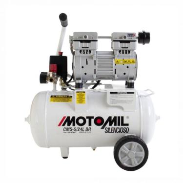 Imagem de Compressor de Ar CMS-5-24B Silencioso Isento de Óleo Branco Motomil 28CM 24L