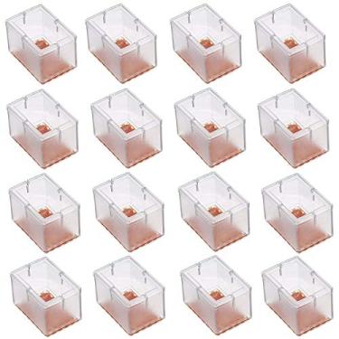 Imagem de Maydahui 16 peças de protetor de piso de cadeira retangular de silicone com almofadas de feltro para móveis de mesa, tampas de pés de mesa, ambientes internos, externos, comprimento de 48 a 53 mm,