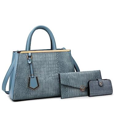 Imagem de Bolsa feminina com alça superior bolsa de couro com estampa de crocodilo bolsa transversal moda feminina bolsa de ombro, Azul