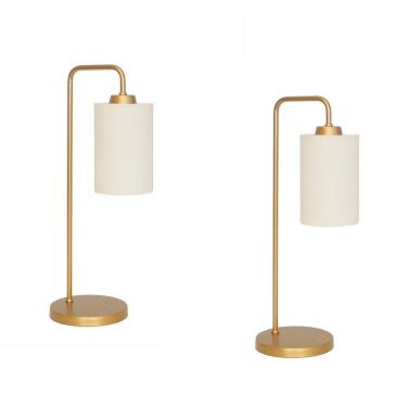 Imagem de Kit 2 Abajur Luminária Mesa Retro Dourado Com Cúpula Cru.