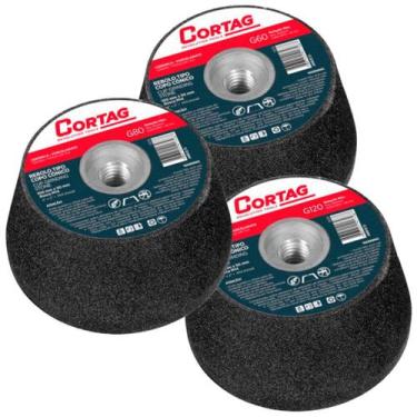 Imagem de Kit 3 Rebolo Copo Cônico Esmerilhadeira Lixadeira Acabamento - Cortag,