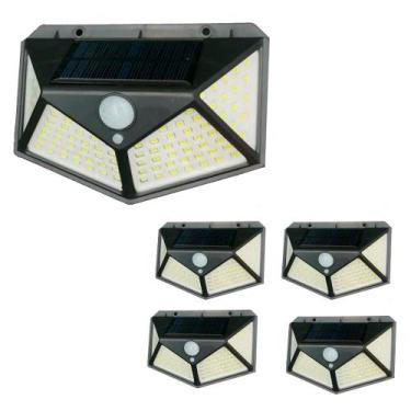 Imagem de Luminária Energia Solar Parede Kit 5 unidades 100 Led Sensor Presença 
