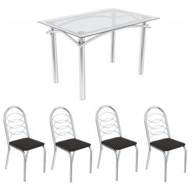 Imagem de Kit Conjunto Mesa 4 Cadeiras 120 x 80 cm Sala de Jantar Cozinha Vidro 