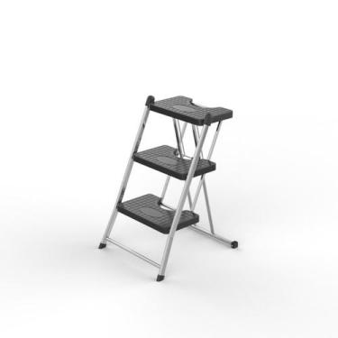 Imagem de Escada dobrável resistente 3 degraus cromada melhor anodilar