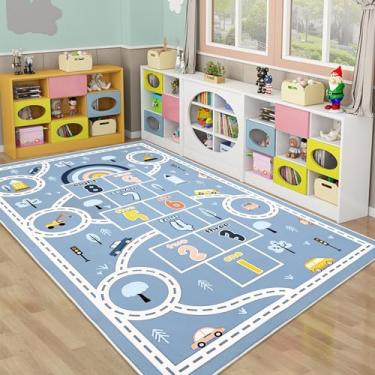 Imagem de Abeigoi Tapete Hopscotch 1,5 x 2,3 m extra grande, tapete para crianças, meninos, quarto, sala de aula, tapete educativo, área de aprendizagem, tapete infantil, pré-escolar, meninos, presente de