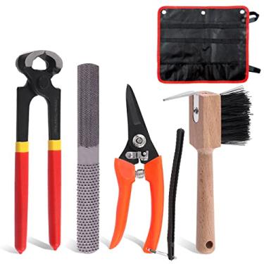 Imagem de Glarks Kit de ferramentas profissionais de 5 peças, pinças de casco para aparar cascos, escova de casco com bolsa de armazenamento, conjunto de suprimentos equestres para cavalos, burros, cabras,