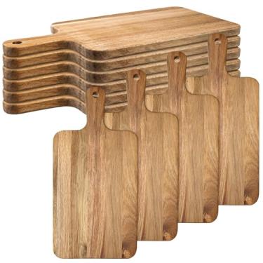 Imagem de 10 peças tábua de corte de madeira de acácia com alça, tábua de cortar de madeira, tábua de corte de cozinha, para carne, pão, fruta, queijo, tábua de servir, tábuas de charcutaria, 19,8 x 39,9 cm