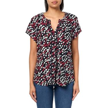 Imagem de Tommy Hilfiger Blusa feminina de malha macia de manga curta, Sky Captain Multi, 0X