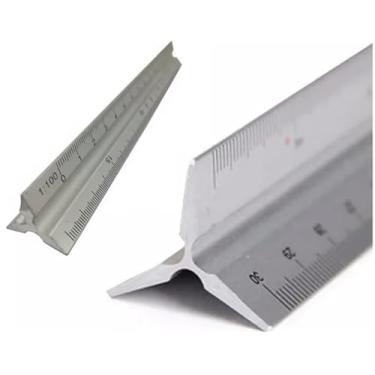 Imagem de Escalímetro Triangular em Metal, 30cm, Régua de Desenho com Múltiplas Escalas