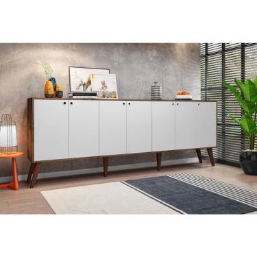 Imagem de Balcão Aparador Buffet Retrô 7 Portas Com Pés Palito Castani com Branco Brienza Movelaria