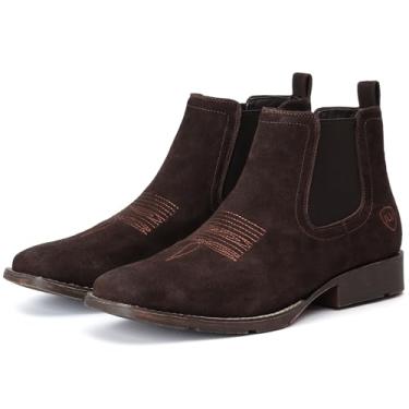 Imagem de IUV Botas Chelsea de camurça genuína para homens, botas ocidentais, cano baixo, casual, sem cadarço, Caqui, 46