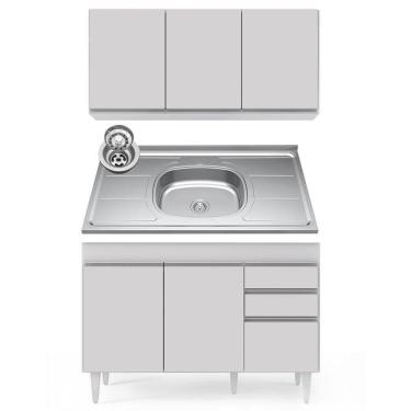 Imagem de Armário Aéreo Virgínia E Balcão Com Pia 120cm Michigan Branco - Lumil Móveis