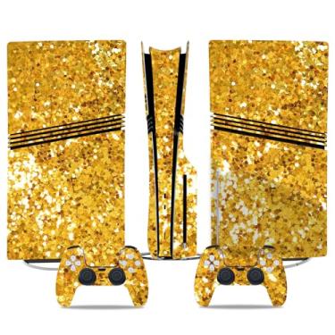 Imagem de PS5 Pro Disk Skin & Controller Decal Set-Custom Vinyl Wrap Stickers for PlayStation 5 Pro Disk Console & DualSense Controller-Matte Black Gaming Skins proteção completa (ouro brilhante, disco PS5 Pro)