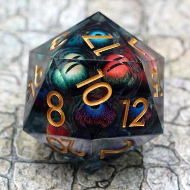 Imagem de Maywin Giant 50mm D20 Dungeons and Dragons Dice Sharp Edge Handmade Sharp Edge Eyeball Dice with Gift Box for Role Playing Game (Red Octopus)