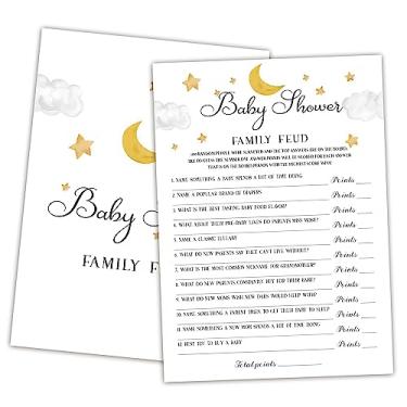 Imagem de Baby Shower Family Feud Game - Pacote com 30 cartas de jogo, 1 chave de resposta, jogo de chá de bebê Twinkle Star para meninos e meninas, decorações de chá de bebê, suprimentos de jogo de feudes de