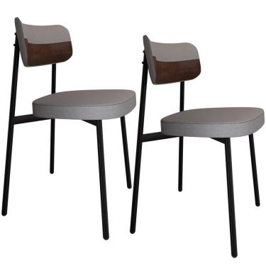 Imagem de Kit 02 Cadeiras Estofada Para Sala De Jantar Astrid Preto C01 Linho Cinza Courino Whisky - Lyam Decor