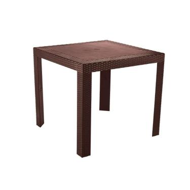 Imagem de Mesa De Jantar Quadrada Ibiza 80 Cm (largura) Em Polipropileno Marrom Com Tramas Simulando Rattan