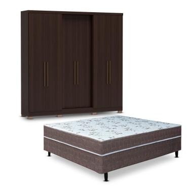 Imagem de Guarda-roupa Casal Bartira Napoli Up + Cama Box Casal Café