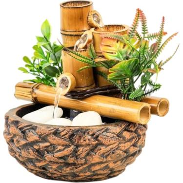 Imagem de Fonte Decorativa de Água - Chafariz Cascata Zen com Bica de Bambu e Sizal