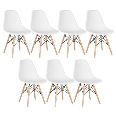 Imagem de Kit 7 Cadeiras Charles Eames Eiffel Dsw Com Pés De Madeira Clara Branco