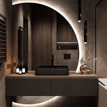 Imagem de Espelho De Parede De Maquiagem Led Meio Círculo 51x35 Espelho De Banheiro Iluminado Sem Neblina Grande Meia Lua Com Luzes Entrada Retroiluminada à Prova De Esti, Right Semicircle, 110 * 70cm