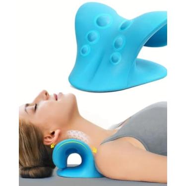 Imagem de Travesseiro Cervical para Alívio da Dor, Dispositivo de Tração Cervical para ATM e Coluna, Relaxante de Pescoço e Ombros, Azul