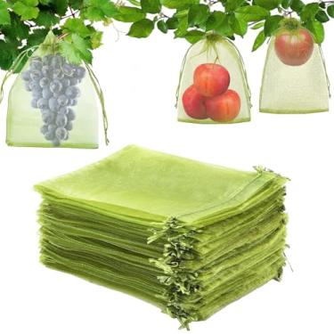 Imagem de Sacos de proteção de frutas de 20 x 30 cm, 100 peças, capa de rede verde, sacos com cordão, protetores de barreira de pragas para árvores frutíferas, tomate, mirtilo, frutas pequenas e hortas