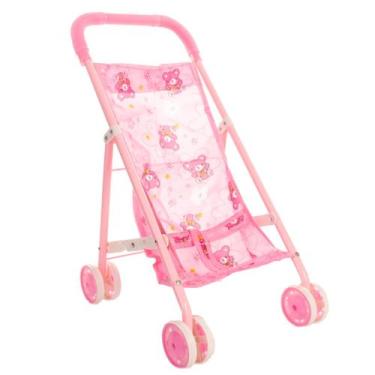 Imagem de Carrinho De Boneca Reborn Brinquedo Dobrável Metal Estampado Rosa - To