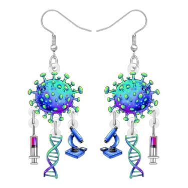 Imagem de DALANE Brincos de acrílico engraçados com pingente de vírus de laboratório de ciências novidade biologia professor de química joias peculiares presentes de apreciação para mulheres, estudantes