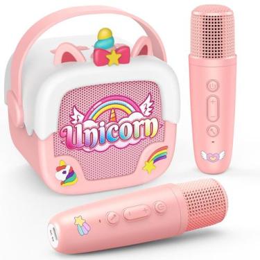 Imagem de Máquina de karaokê Delighkidz Mini Unicorn com 2 microfones sem fio
