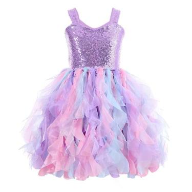 Imagem de Vestido tutu Suppromo roxo de tule de lantejoulas para meninas 6T