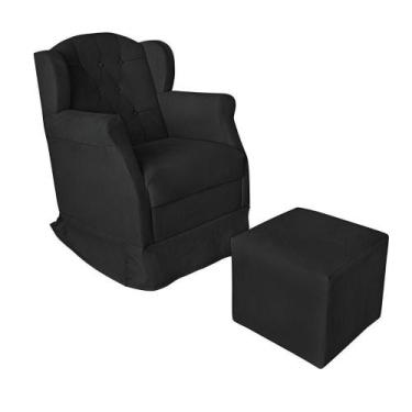 Imagem de Kit Poltrona Amamentação Com Puff Confortável Serena Suede Preto - Bla