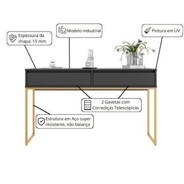 Imagem de Aparador Buffet Iron Industrial Corredor Preto Dourado - Mais de Casa