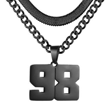 Imagem de Colar de número, colar em camadas para homens, colar com número de jérsei para menino atleta, corrente de aço inoxidável 45,7 cm + 50 cm para homens com pingente de número, colares com números de