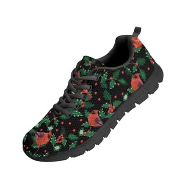 Imagem de Coloranimal Tênis de corrida feminino confortável respirável Go Easy Walking Tênis leve, Lindo design natalino pássaro cardeal azevinho, 40