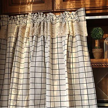 Imagem de LUOFDCLDDD Meia cortina, painel de cortina curta semi-sombreado, cortina pequena, cortina café/linha preta nórdica americana xadrez algodão e linho, meia cortina de cozinha, meia cortina 1 pçs/a/L 140