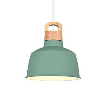 Imagem de CHENKUI Abajur colorido Macaron Luminária de teto de madeira Nordic Creative Industrial Decor Lustre ajustável de cabeça única luminária pendente E26/E27, para restaurantes, sala de estar, cozinha