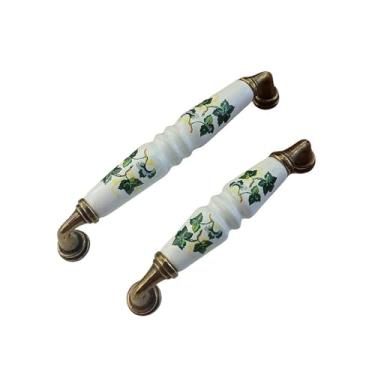 Imagem de CXYFQUUK Puxador de cerâmica de folhas para móveis porta gaveta guarda-roupa armários de cozinha puxador bronze armário penteadeira puxar 2 peças (128 mm)