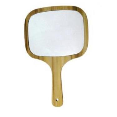 Imagem de Espelho de Mão Grande Quadrado Madeira Maquiagem Dentista - Bm36